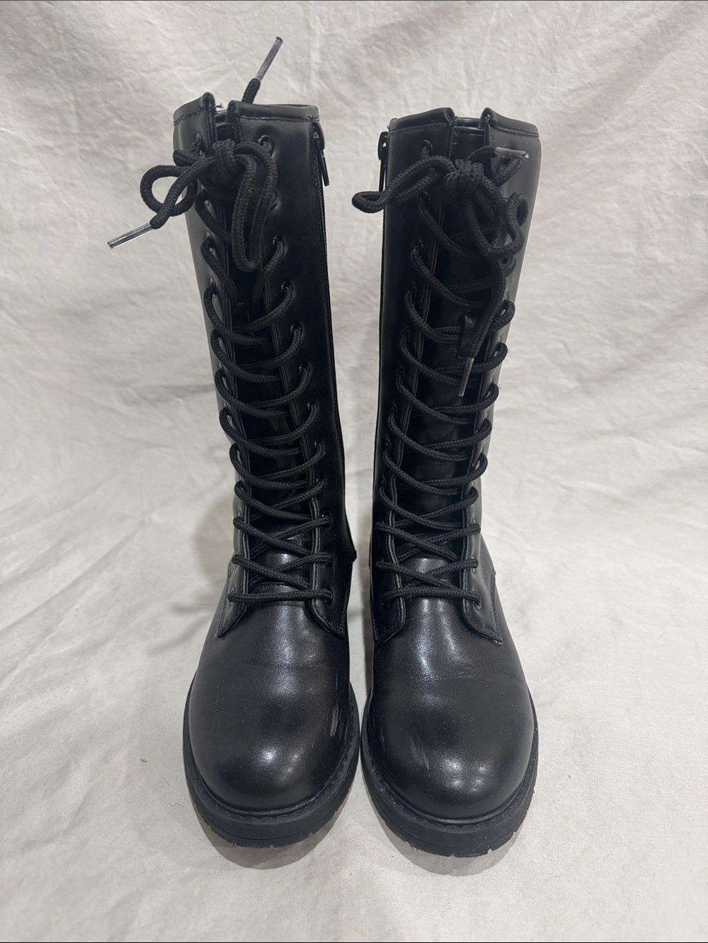 Steve Madden Girls Black Lace-Up Combat Boots